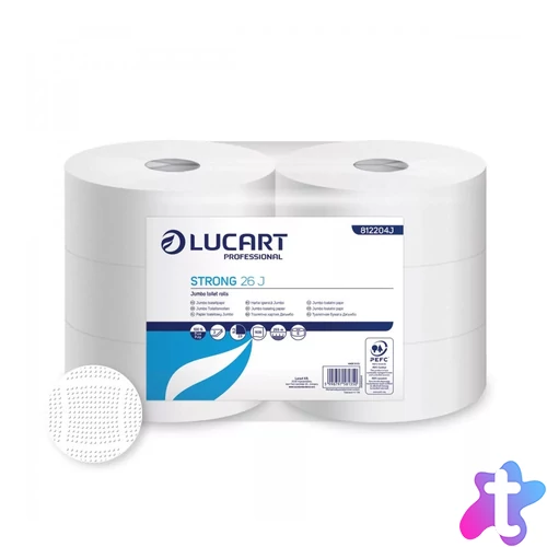 Toalettpapír 2 rétegű közületi átmérő: 26 cm 1109 lap/tekercs 6 tekercs/karton Strong 26 J Lucart _812204J fehér