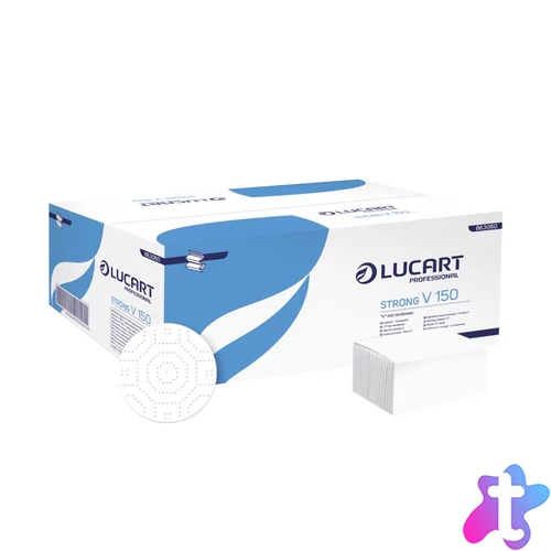 Kéztörlő 2 rétegű V hajtogatású 100 % cellulóz 190 lap/cs 20 cs/karton Lucart Strong V2.25_863051 hófehér