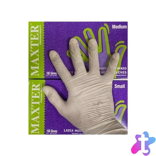 Gumikesztyű latex púderes M 100 db/doboz Maxter bézs