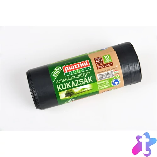 Szemeteszsák újrahasznosított 135 liter 70 x 110 cm 30 mikron 10 db/tekercs Mazzini_fekete
