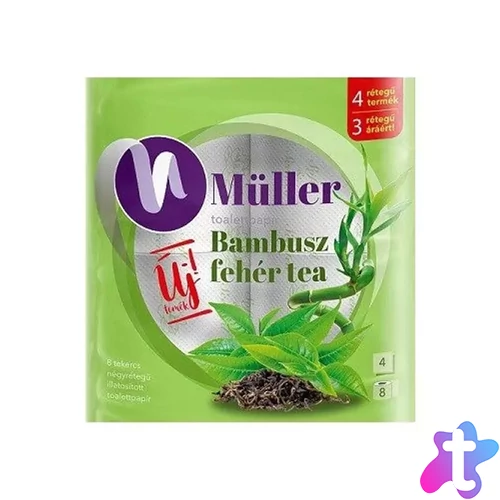 Toalettpapír 4 rétegű 100% cellulóz 8 tekercs/csomag Bambusz Müller fehér tea