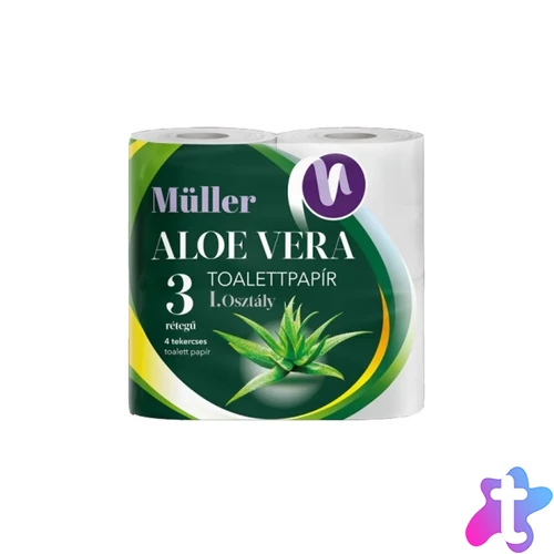Toalettpapír 3 rétegű kistekercses 100% cellulóz 100 lap/tekercs 4 tekercs/csomag Aloe Vera Müller fehér
