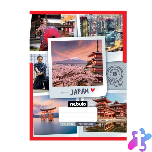 Füzet, A4, kockás, 87-32, ország-város minták, 12 db/csomag Nebulo
