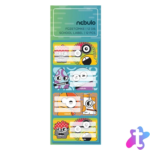 Füzetcímke 12db-os, Vicces szörnyek, vegyes minták, Nebulo