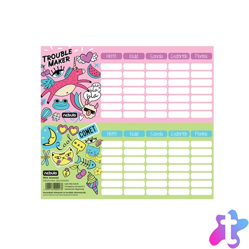 Órarend egylapos Girl Power, 25 db/csomag, Nebulo