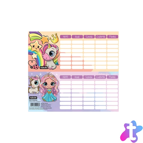 Órarend egylapos Uni/Kir, 25 db/csomag, Nebulo