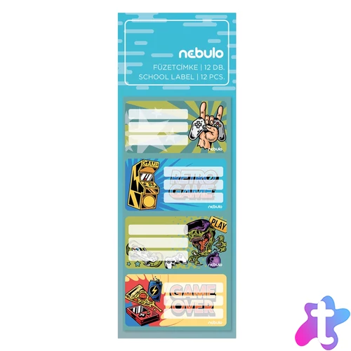 Füzetcímke 12db-os, Gamer, vegyes minták, Nebulo