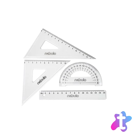 Vonalzókészlet, 15 cm egyenes vonalzó, szögmérő, 45° 13 cm és 60° 18 cm háromszög vonalzó, 4 db/bliszter Educa