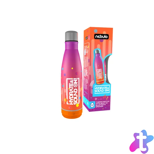 Palack, thermo, beépített bluetooth hangszóróval 460 ml rózsa-narancs, Nebulo