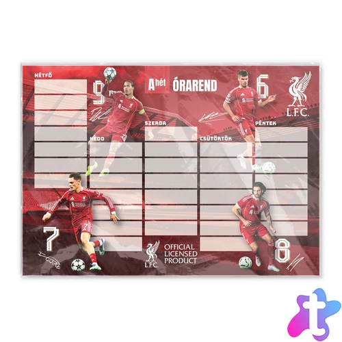 Órarend egylapos, Liverpool, 25 db/csomag, Nebulo