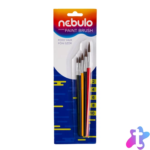 Ecset készlet festett fa nyéllel 5 db/csomag, Nebulo