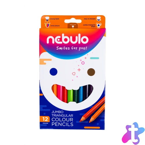 Színes ceruza készlet, háromszög vastag, Nebulo 12 klf. szín