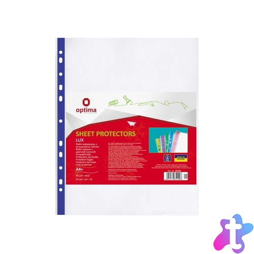 Genotherm lefűzhető, A4, PP 40 micron fényes Optima kék csíkkal 20 db/csomag