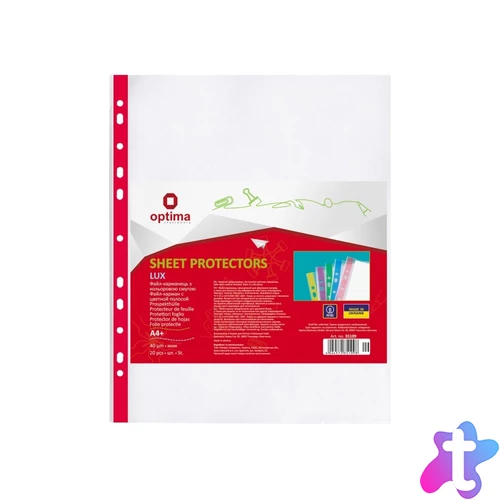 Genotherm lefűzhető, A4, PP 40 micron fényes Optima piros csíkkal 20 db/csomag