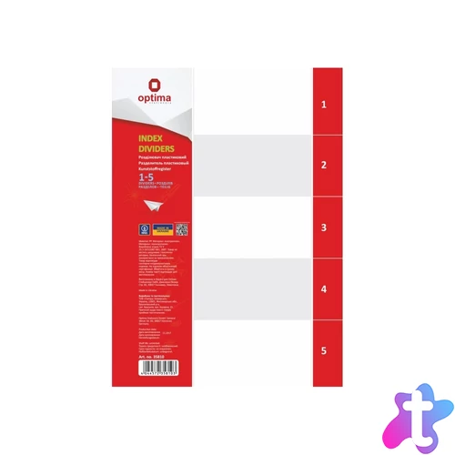 Elválasztólap, A4, PP prespán mintás 110 micron, 5 részes, Optima