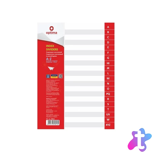 Elválasztólap, A4, PP prespán mintás 110 micron, A-Z,  Optima