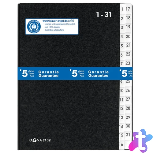 Előrendező 1-31 karton számozott nyitott Pagna fekete