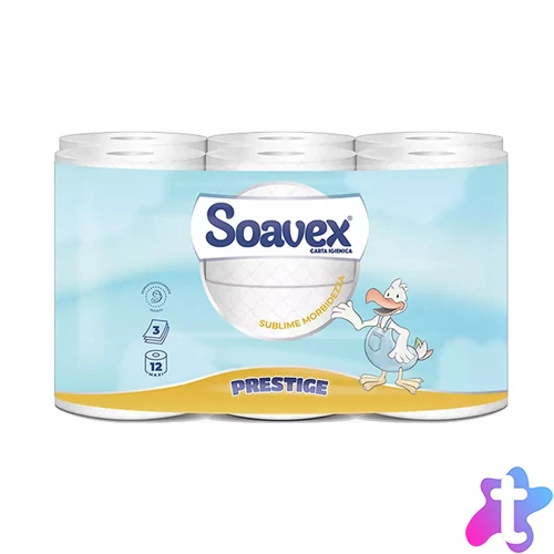 Toalettpapír 3 rétegű kistekercses 100% cellulóz 170 lap/20,4 m/tekercs 12 tekercs/csomag Soavex Maxi Prestige_Paperdi