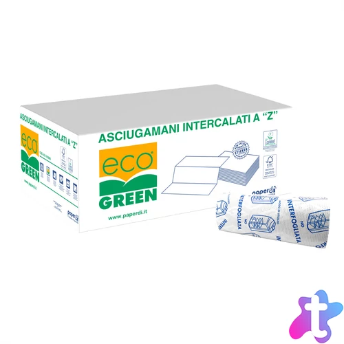 Kéztörlő 2 rétegű Z hajtogatott 200 lap/csomag 21 x 24 cm 15 csomag/karton EcoGreen Paperdi_AZ.118/3000 fehér