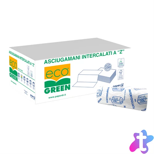 Kéztörlő 2 rétegű Z hajtogatású 200 lap/csomag 15 csomag/karton Paperdi_AZ.118/3000 fehér kék nyomattal