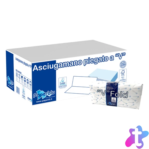 Kéztörlő 2 rétegű V hajtogatott 210 lap/csomag 21 x 21 cm 15 csomag/karton Paperdi_AV81621 fehér