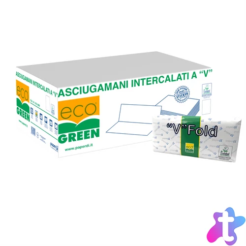 Kéztörlő 2 rétegű V hajtogatású 250 lap/csomag 20 csomag/karton Paperdi_AV.11821/5000 fehér kék nyomattal