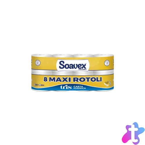 Toalettpapír 3 rétegű kistekercses 100% cellulóz 155 lap/17,5 m/tekercs 8 tekercs/csomag Soavex Maxi Rotoli_Paperdi