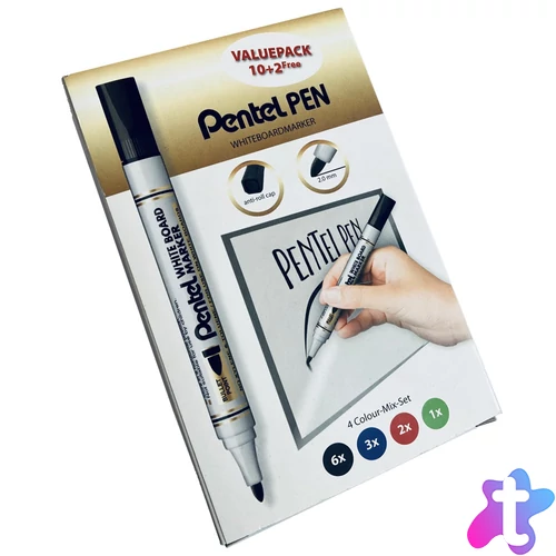 Táblamarker készlet 2mm, kerek Pentel 12 klf. szín