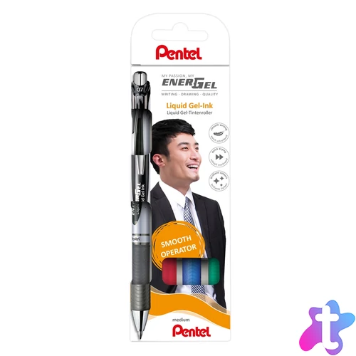 Rollertoll zselés 0.7mm, Pentel EnerGel BL77-4, fekete, kék, piros, zöld