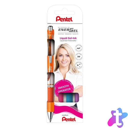 Rollertoll zselés 0.7mm, Pentel EnerGel BL77-4, írásszín narancs, pink, világoskék, lila