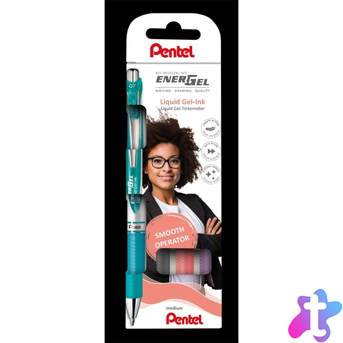 Rollertoll zselés 0.7mm, Pentel EnerGel BL77-4, írásszín korall, orgona, szürke, türkiz