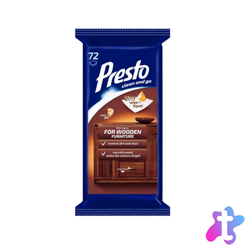 Bútorápoló nedves törlőkendő 72 db/csomag Presto