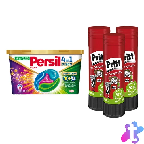 Ragasztóstift 22 g AKCIÓS CSOMAG + Persil Discs Color mosókapszula 72x22 g (6x12 db ) stift Pritt