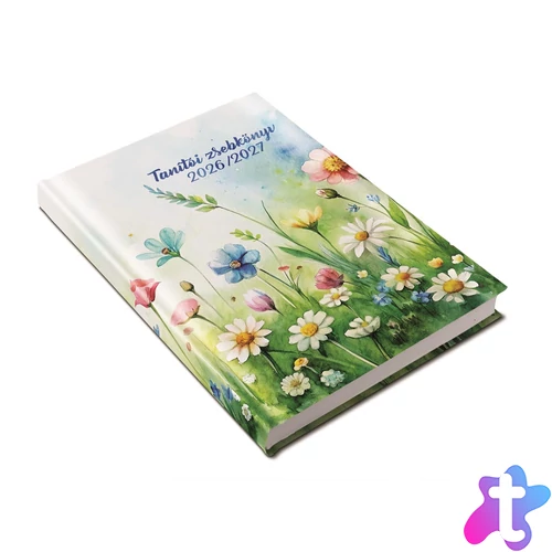 Tanítói zsebkönyv A5, műbőr 145mmx205mm, fehér lapokkal virágok 2026/2027 Realsystem