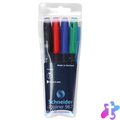 Rostirón, tűfilc készlet, 0,4mm, Schneider TopLiner 967, 4 klf. szín