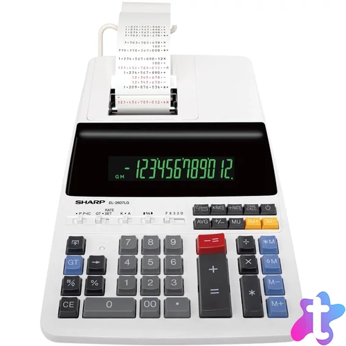Számológép asztali szalagos 12 számjegyes Sharp EL-2607LG