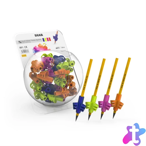 Ceruza markolat, fogássegítő, szilikon, csillám, 72 db/display, Silka