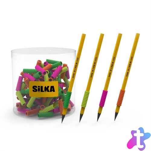 Ceruza markolat, spirál, szilikon, neon, 72 db/display, Silka