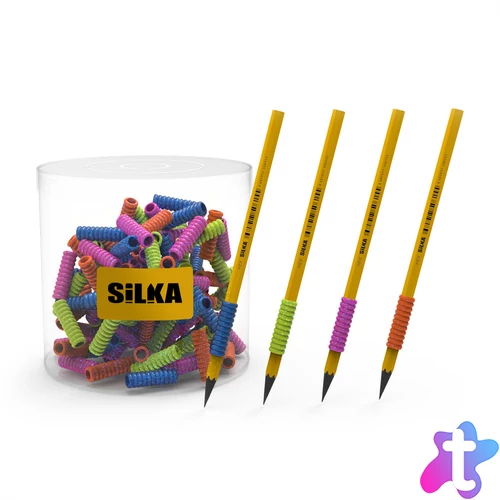 Ceruza markolat, spirál, szilikon, csillám, 72 db/display, Silka