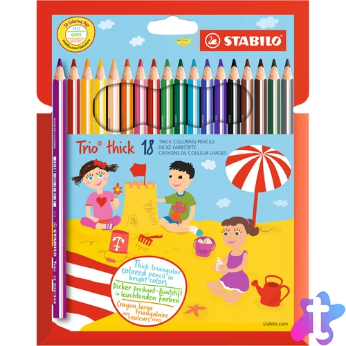 Színes ceruza készlet, háromszögletű vastag, STABILO TRIO 203/18 18 klf. szín