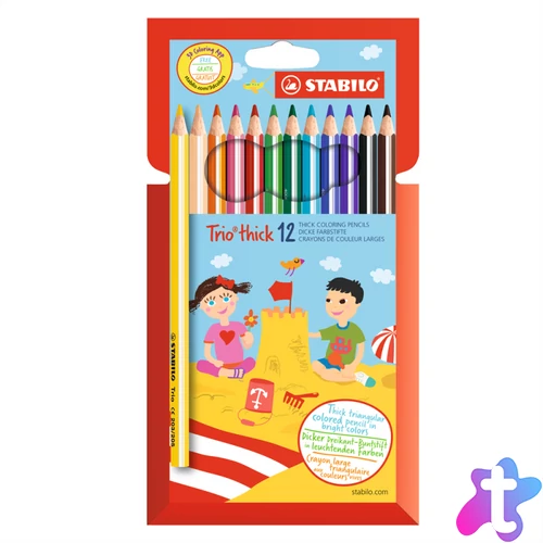 Színes ceruza készlet, háromszögletű vastag, 203/12 Stabilo TRIO 12 klf. szín