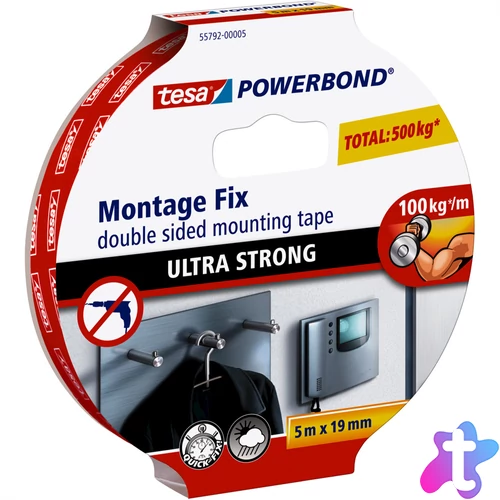 Ragasztószalag kétoldalas, rögzítőszalag ultra erős 19mmX5m PowerBOND Tesa