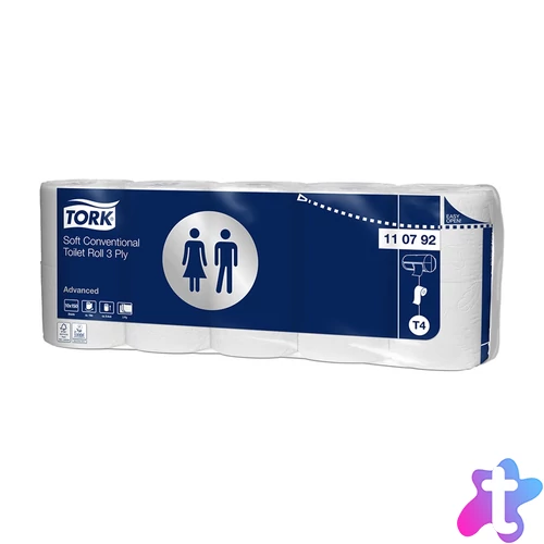 Toalettpapír 3 rétegű átmérő: 12 cm 150 lap/19,4 m/tekercs 10 tekercs/csomag Soft T4 Tork_110792 fehér