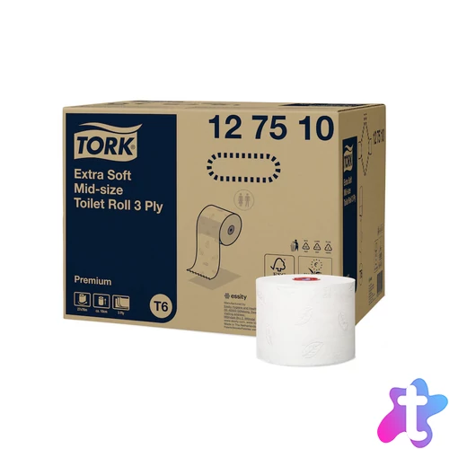 Toalettpapír 3 rétegű duplatekercses átmérő: 13,2 cm 70 m/tek 27 tekercs/karton Premium Mid-size T6 Tork_127510 fehér