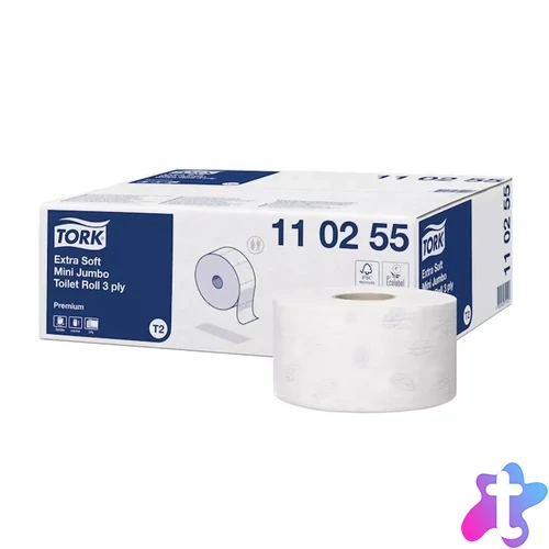 Toalettpapír 3 rétegű közületi átmérő: 18,7 cm 600 lap/120 m/tek 12 tek/karton Extra Soft Mini Jumbo Tork_110255 fehér