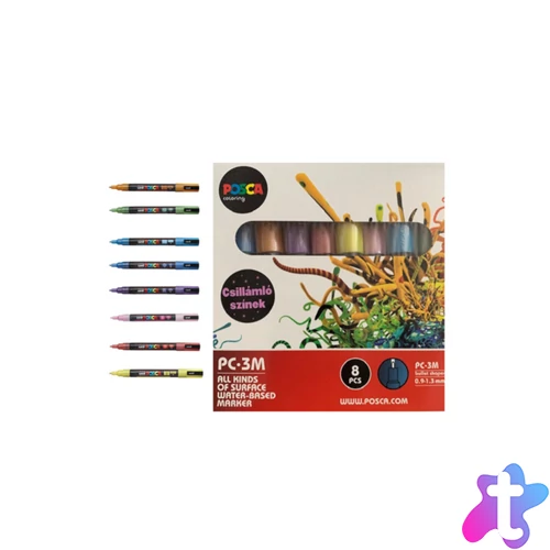 Dekormarker 0,9-1,3mm, Uni Posca PC-3M 8 db-os készlet, csillámló