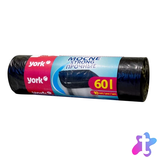 Szemeteszsák 60 liter 60 x 70 cm 25 mikron 10 db/tekercs York_090520 fekete