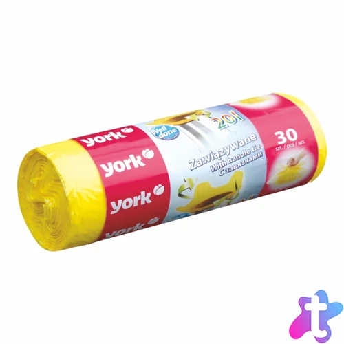 Szemeteszsák köthető füles 20 liter 45 x 50 cm 8 mikron 30 db/tekercs York_ 090650 sárga