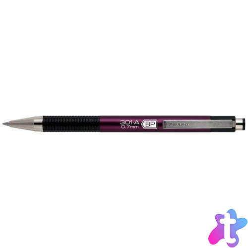 Golyóstoll 0,7mm, metál mályva test, Zebra F-301A, írásszín kék