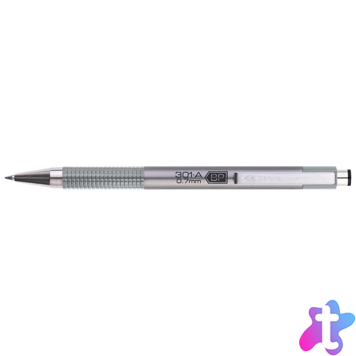 Golyóstoll 0,7mm, metál ezüst test, Zebra F-301A, írásszín kék